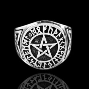 Silver Runes and Pentagram Ring