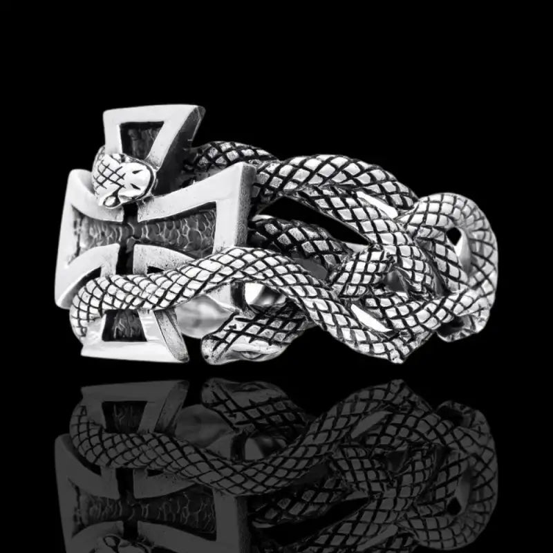 Silver Snake and Cross Ring