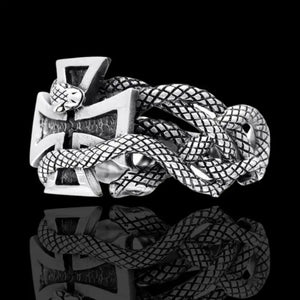 Silver Snake and Cross Ring