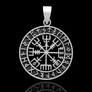 Silver Vegvisir and Runes Pendant