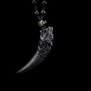 Stone and Obsidian Wolf Tooth Necklace